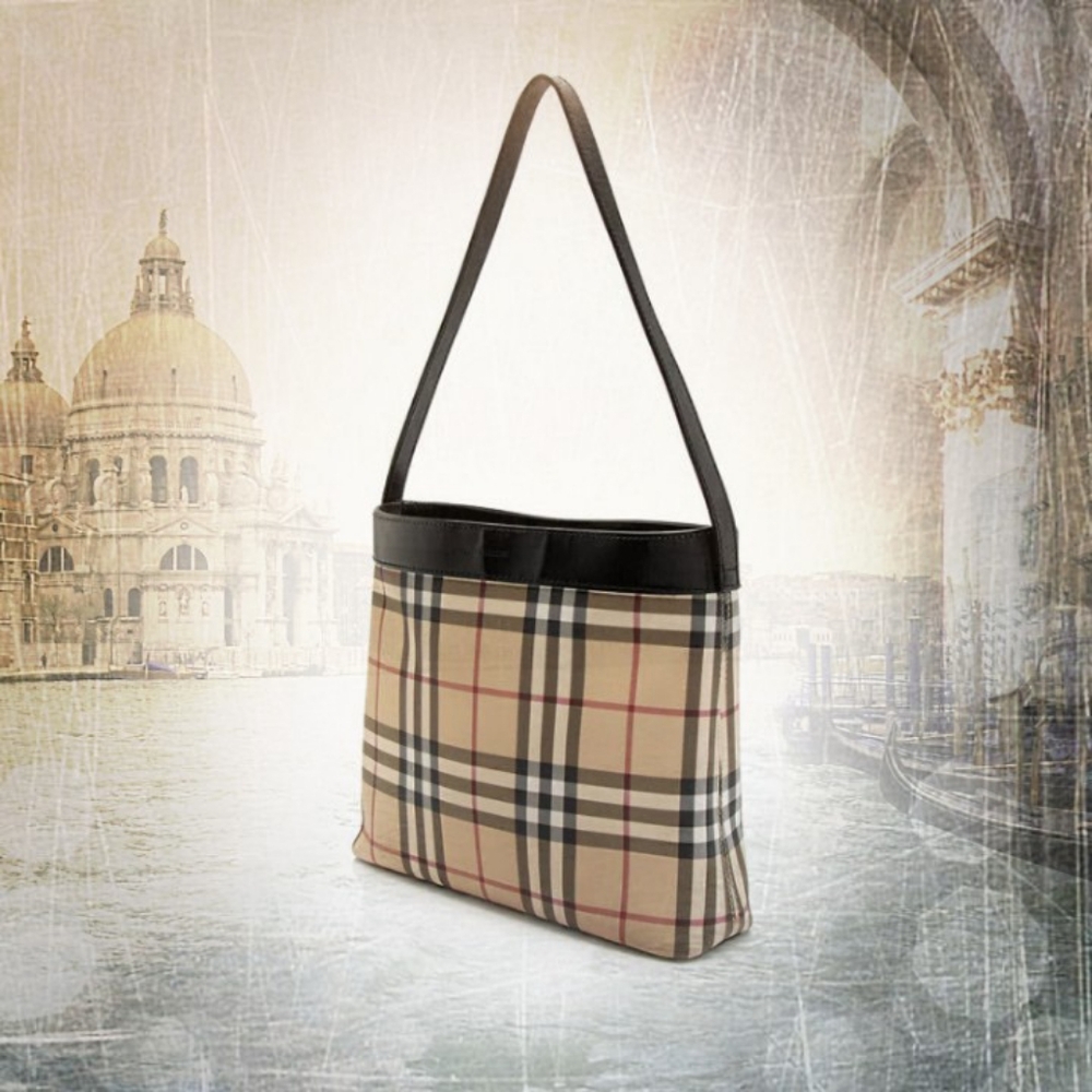 Authentic Burberry Canvas Shoulder Bag Handbag Purse